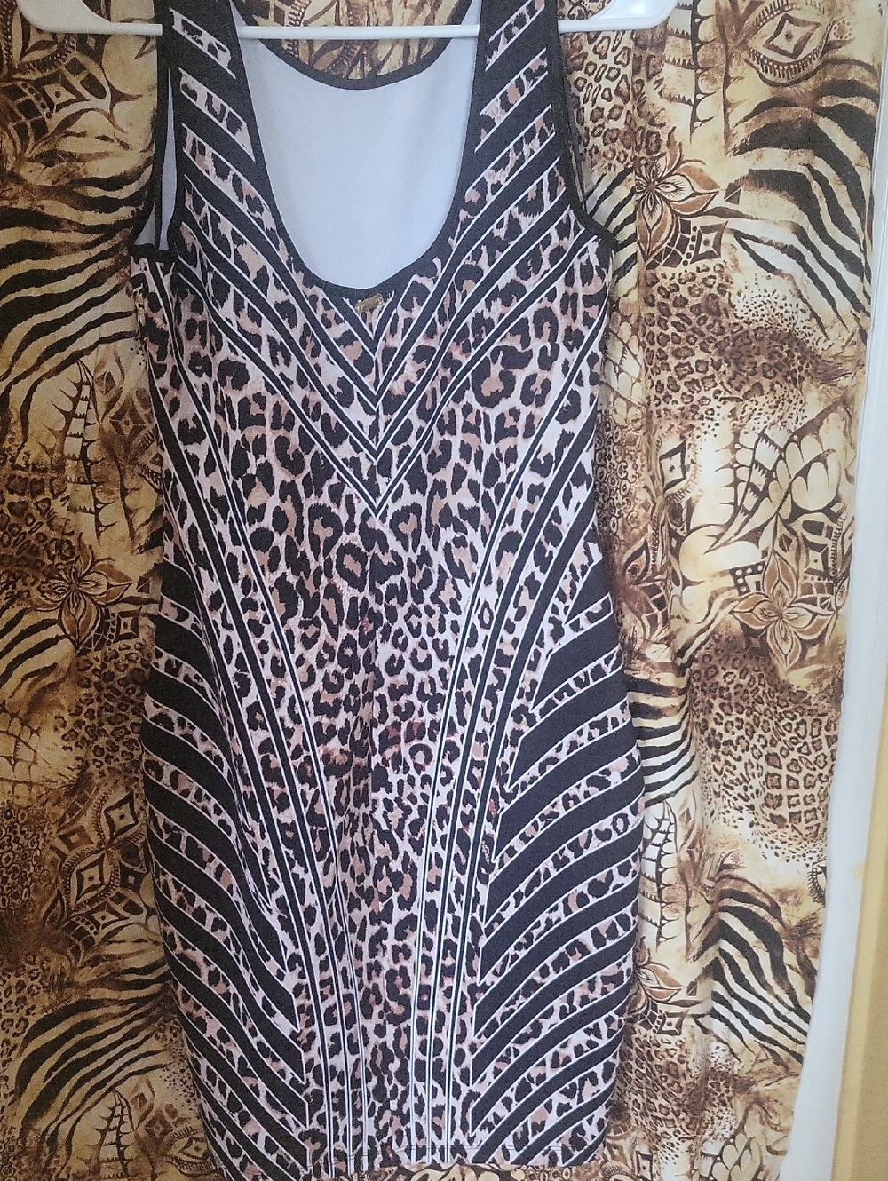 Thalia Sodi Leopard Print Sleeveless Tank Dress - Black & Brown